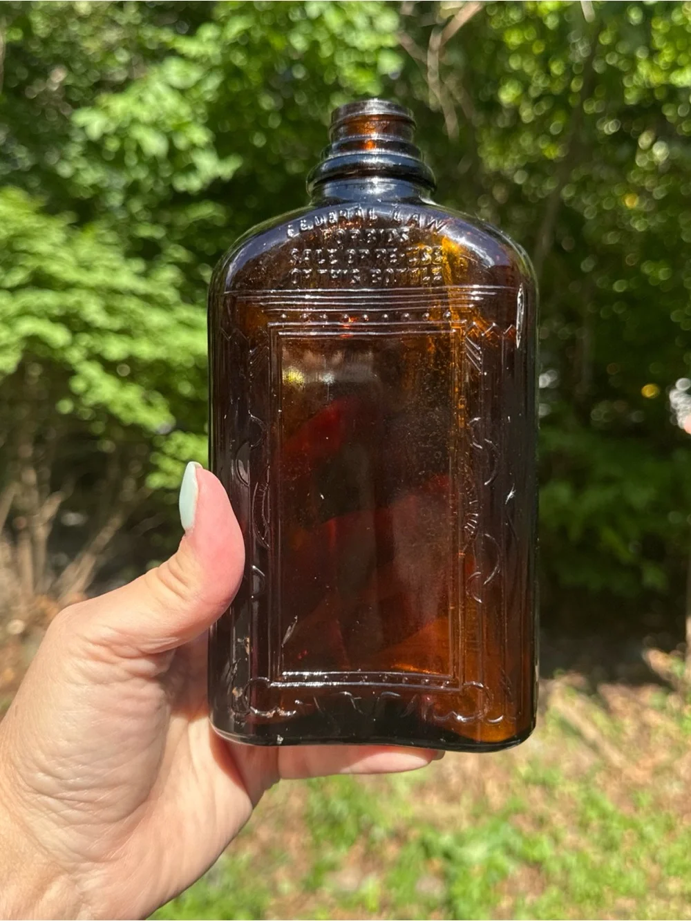 Antique Amber Glass One Pint Flask Bottle High Point Whiskey